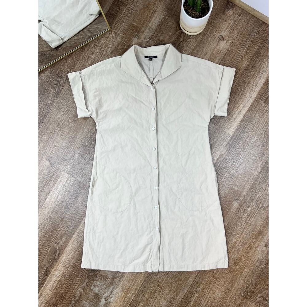 Kal Rieman Holly Kimono Shirt Dress Tan Button Up Rolled Sleeves Dress